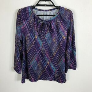 Vintage 1970s Blouse Size S Multicolor 3/4 Sleeve Polyester Hippie Disco Womens